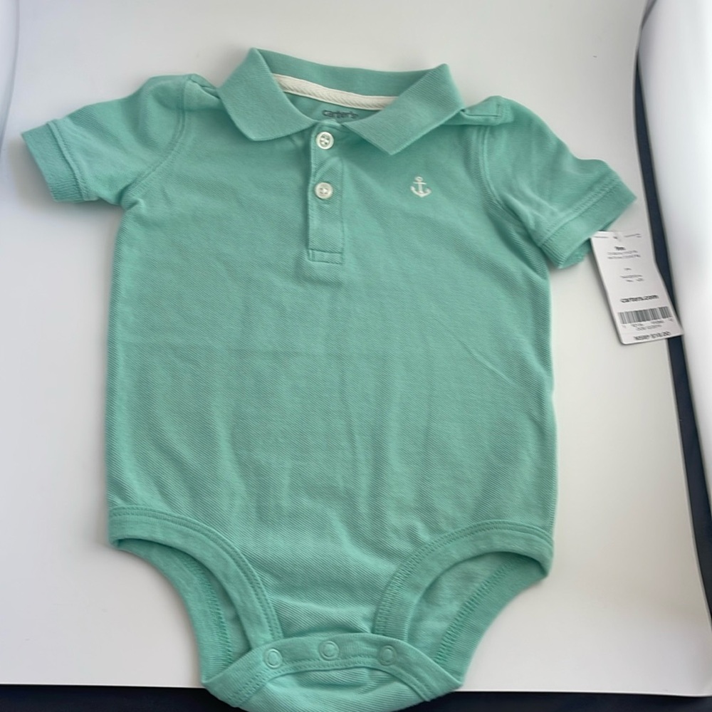Carter's Light Green Short Sleeve Polo One Piece - 9 Months